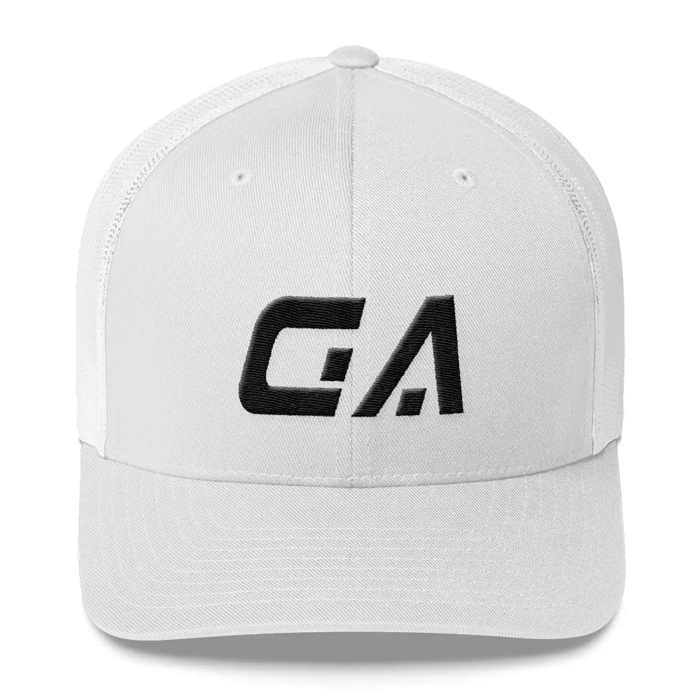 Georgia - Mesh Back Trucker Cap - Black Embroidery - GA - Many Hat Color Options Available