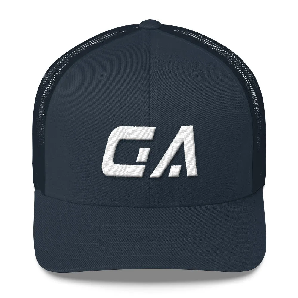 Georgia - Mesh Back Trucker Cap - White Embroidery - GA - Many Hat Color Options Available