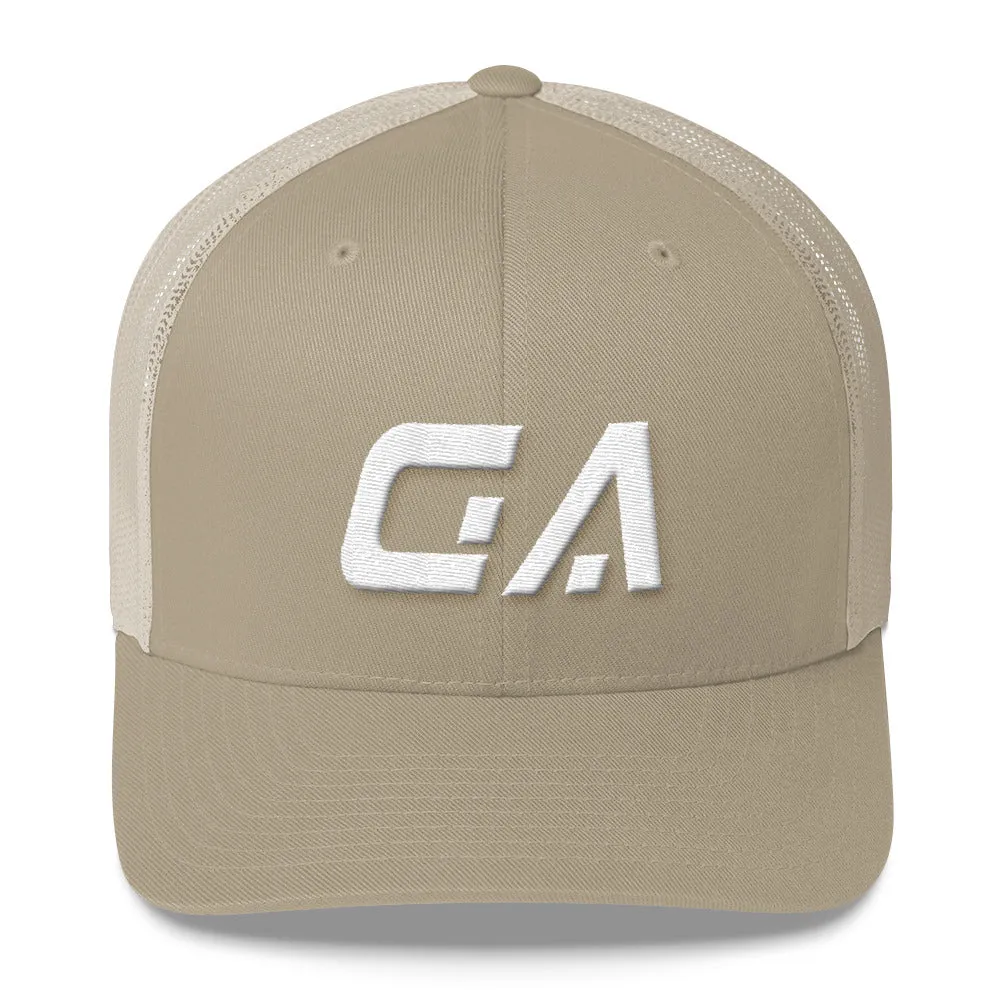 Georgia - Mesh Back Trucker Cap - White Embroidery - GA - Many Hat Color Options Available