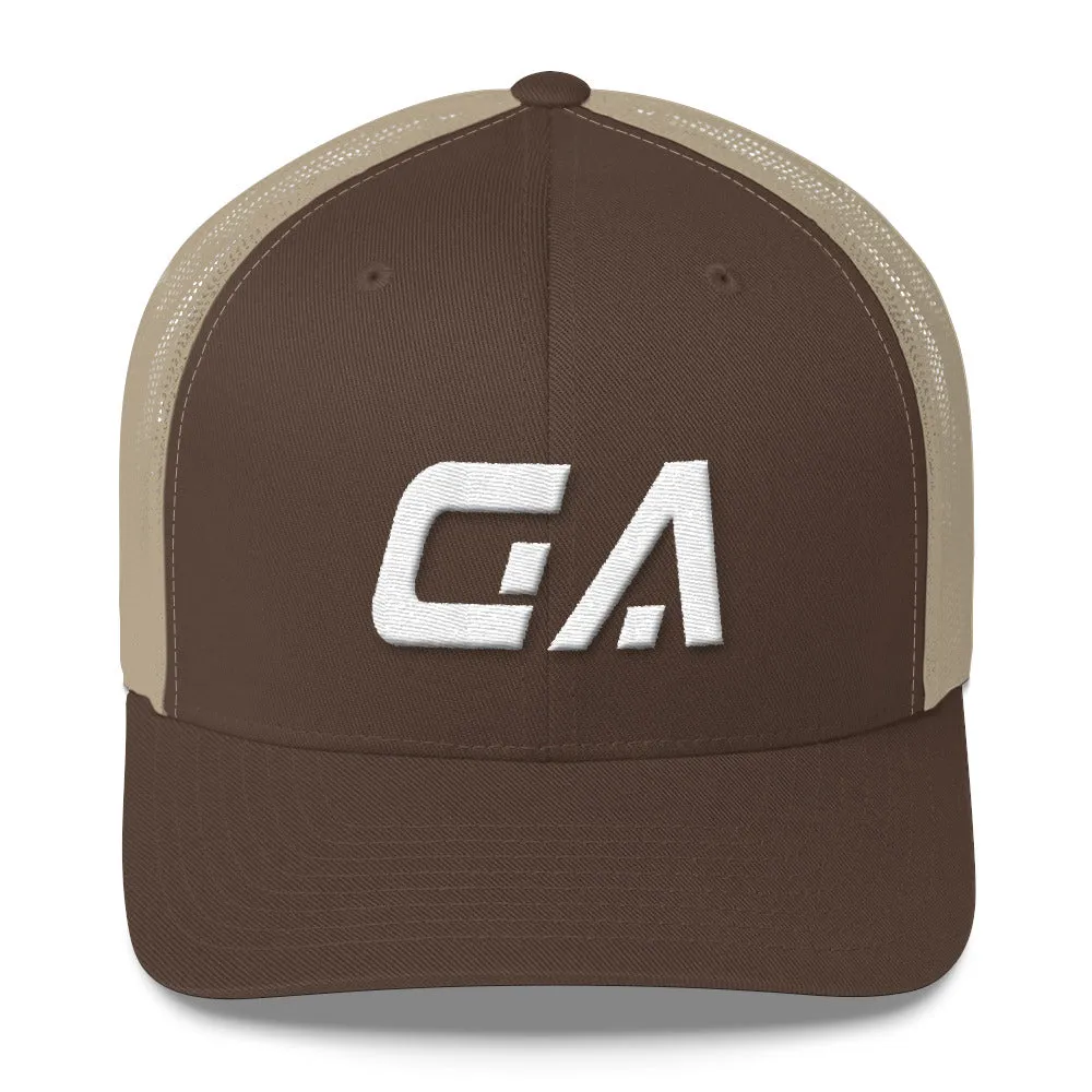 Georgia - Mesh Back Trucker Cap - White Embroidery - GA - Many Hat Color Options Available