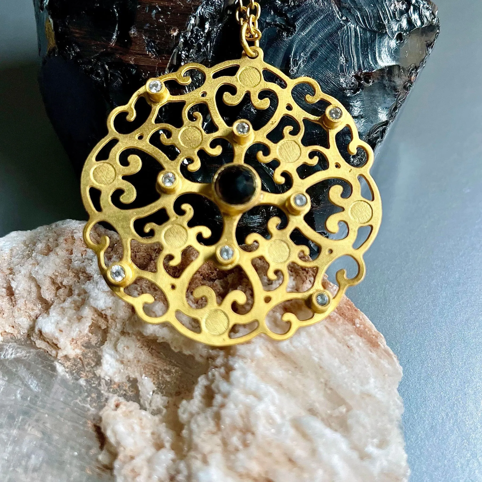 Goddess Filigree Necklace With Black