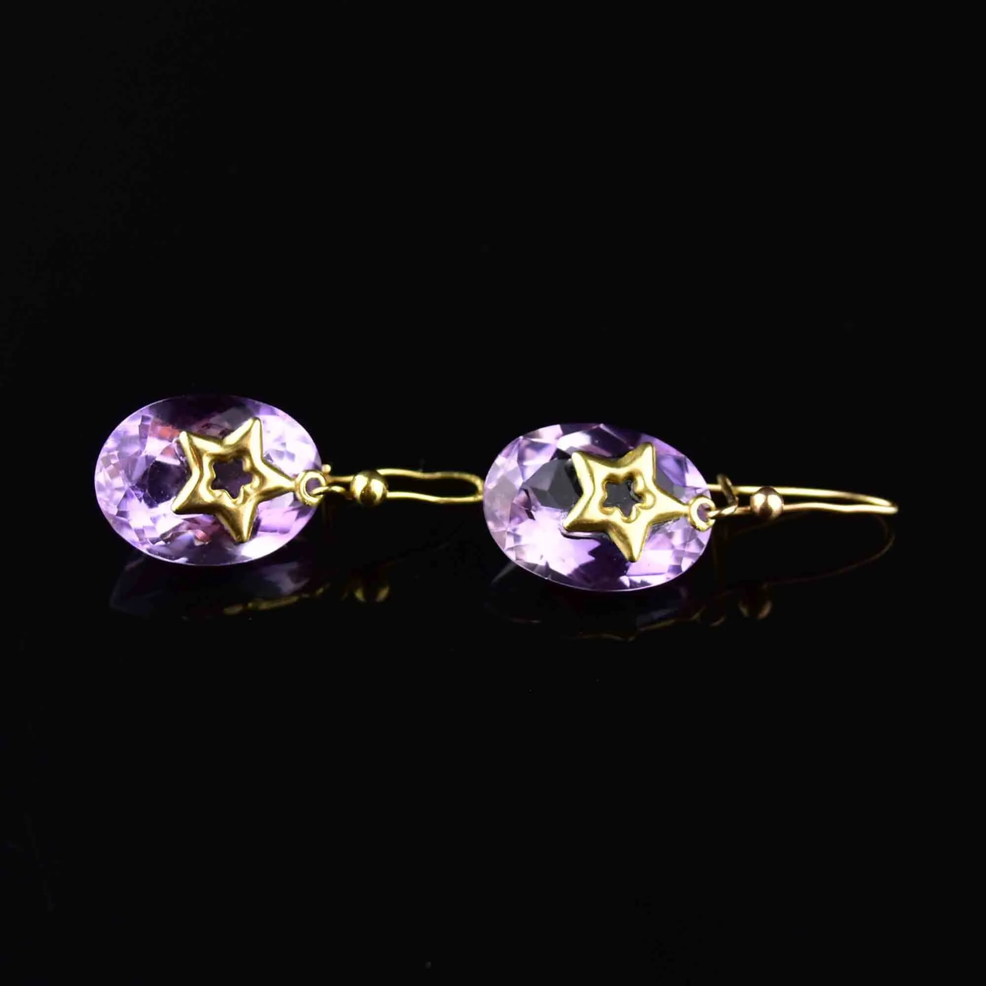 Gold Amethyst Star Dangle Earrings