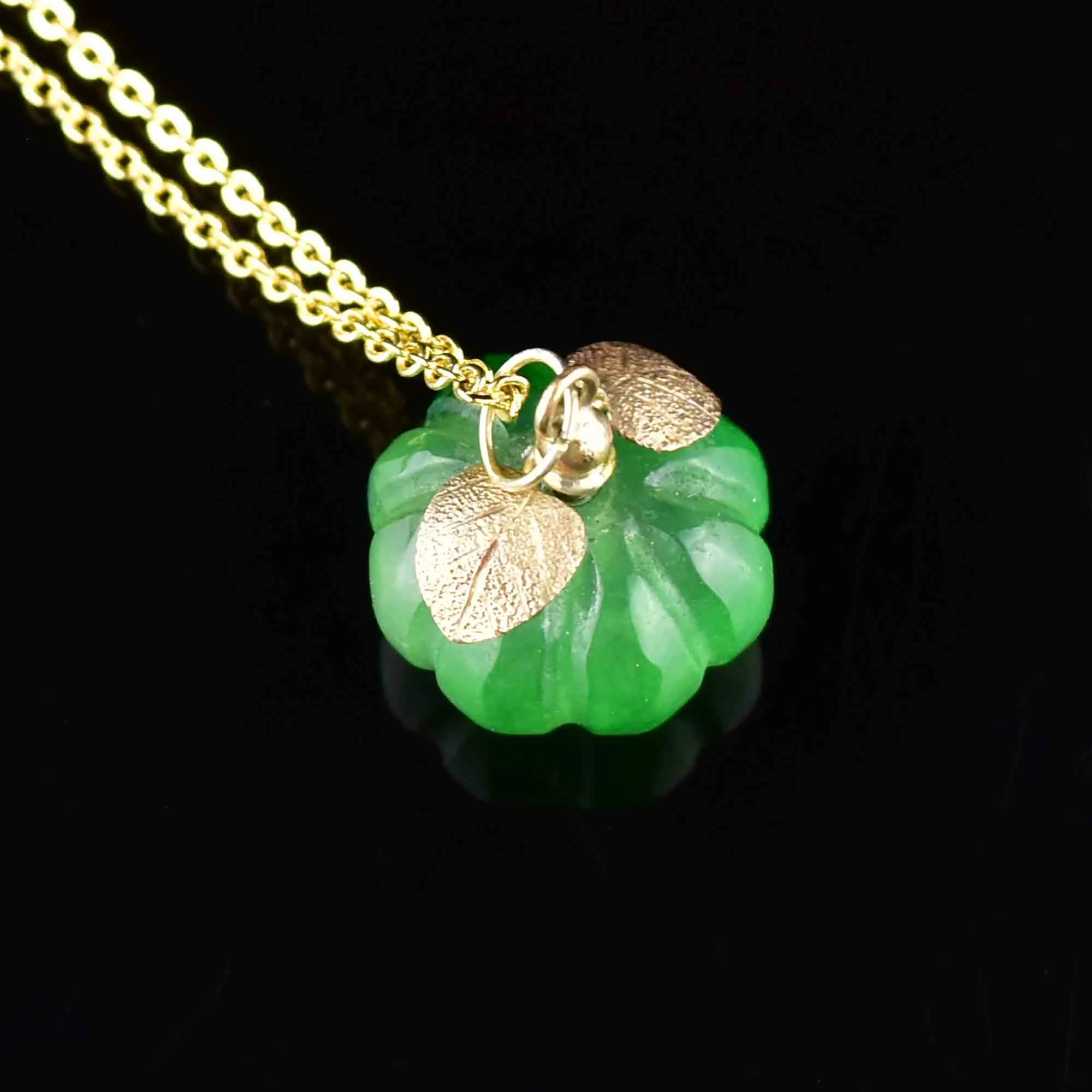 Gold Carved Jade Pumpkin Charm Necklace