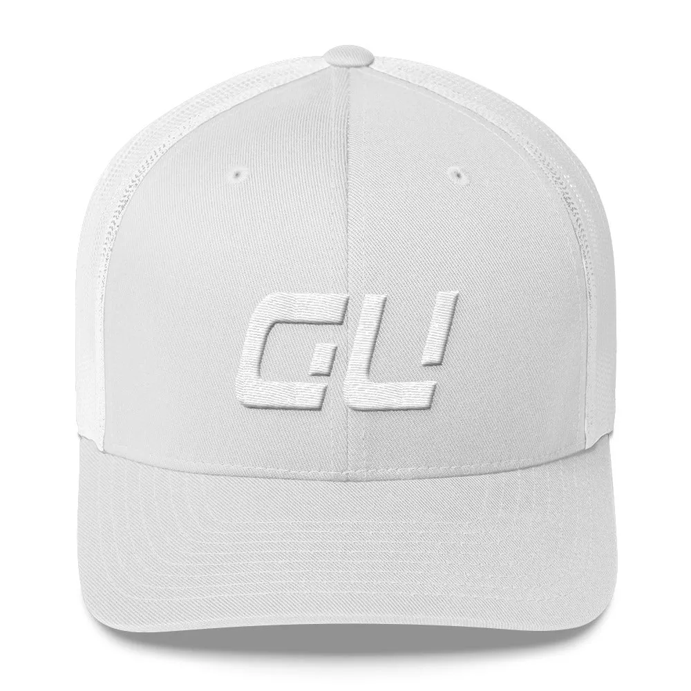 Guam - Mesh Back Trucker Cap - White Embroidery - GU - Many Hat Color Options Available