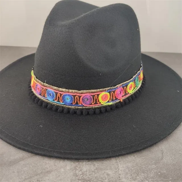 Gypsy Hat Wide Brim Fedora Panama 17 Different Styles & Colors You Choose Boho Wool Felt Hat With Coins Fringe Pom Poms Longhorn Tassels Mirrors Feathers Embroidery Check Them Out!