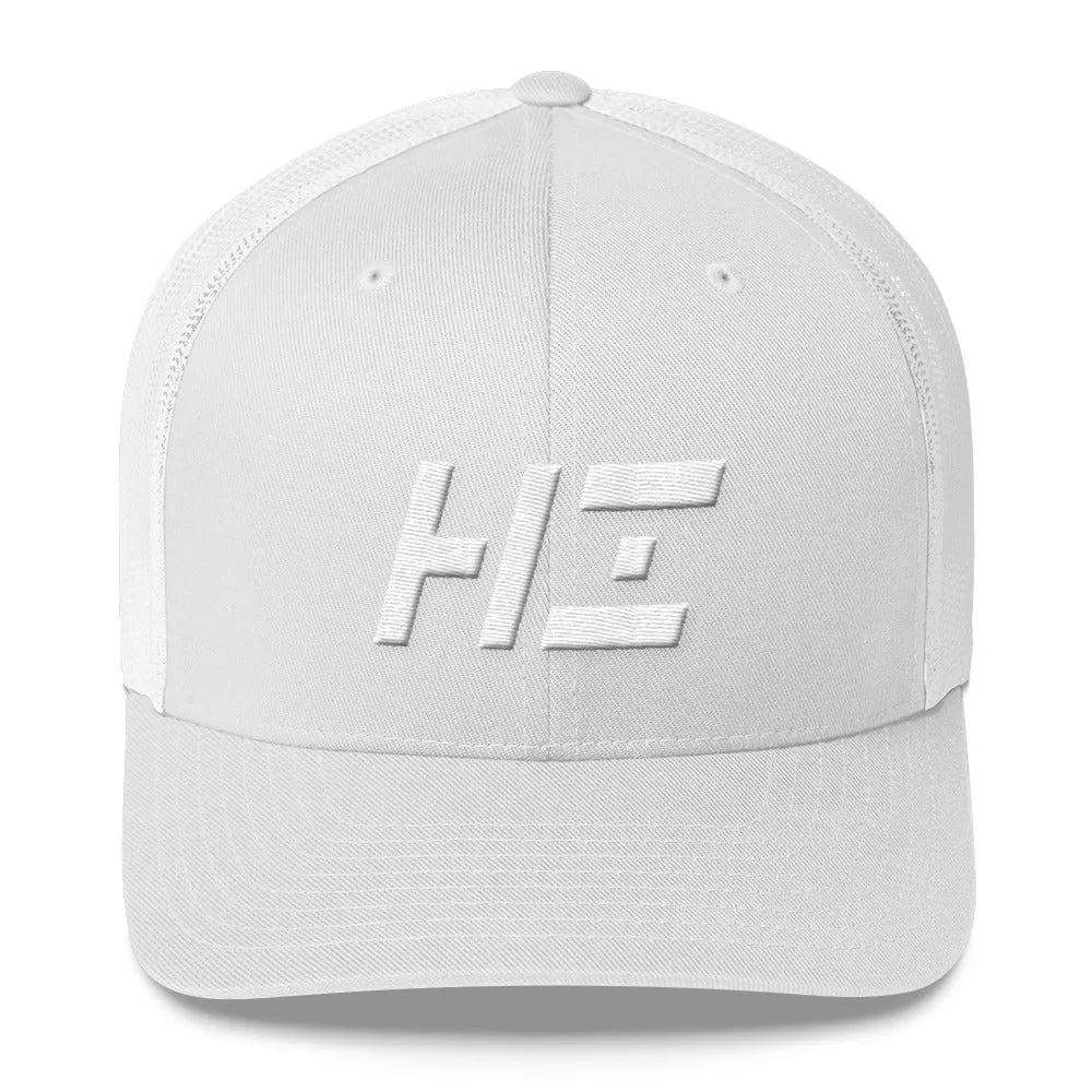 Hawaii - Mesh Back Trucker Cap - White Embroidery - HI - Many Hat Color Options Available