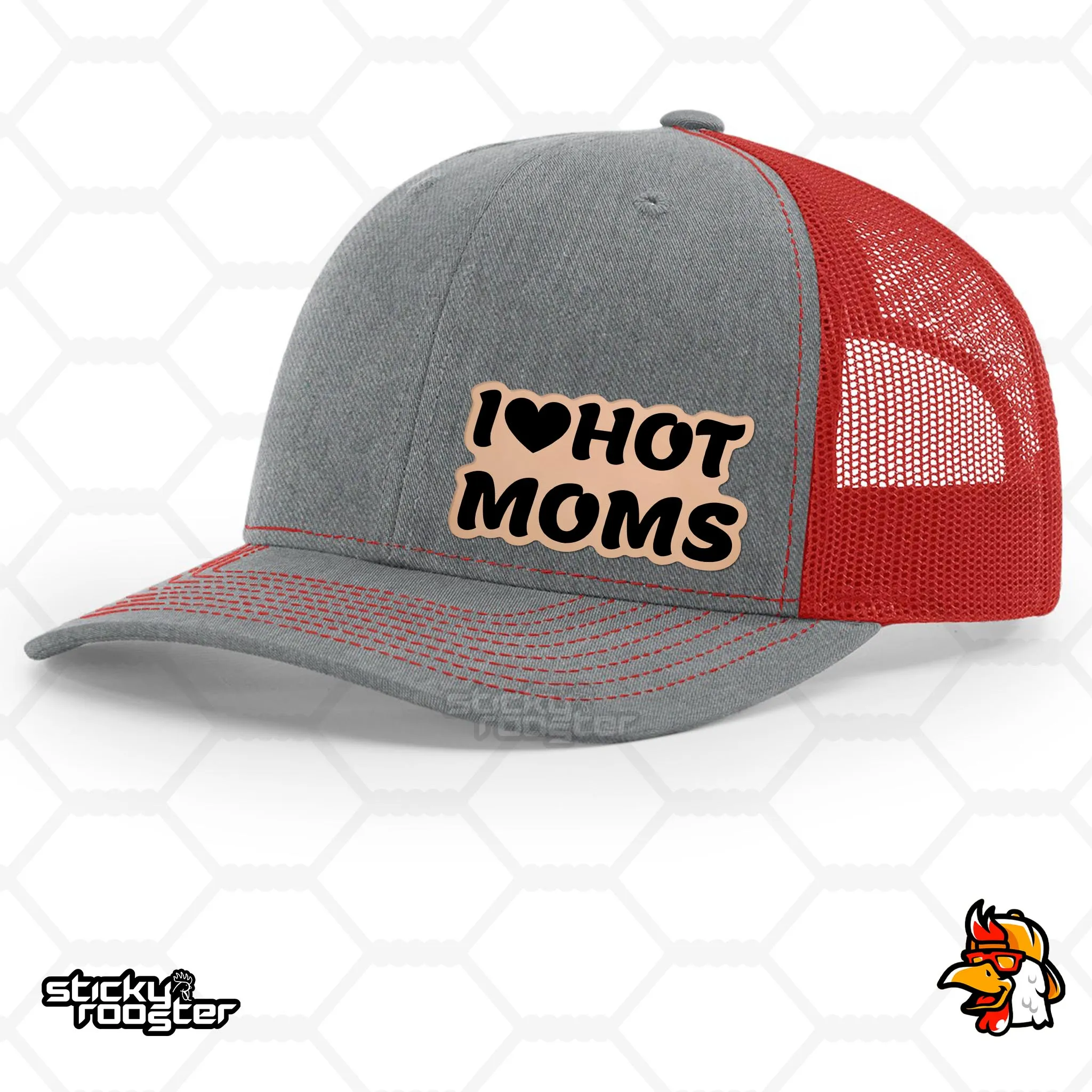 I Love Hot Moms Leather Patch hat