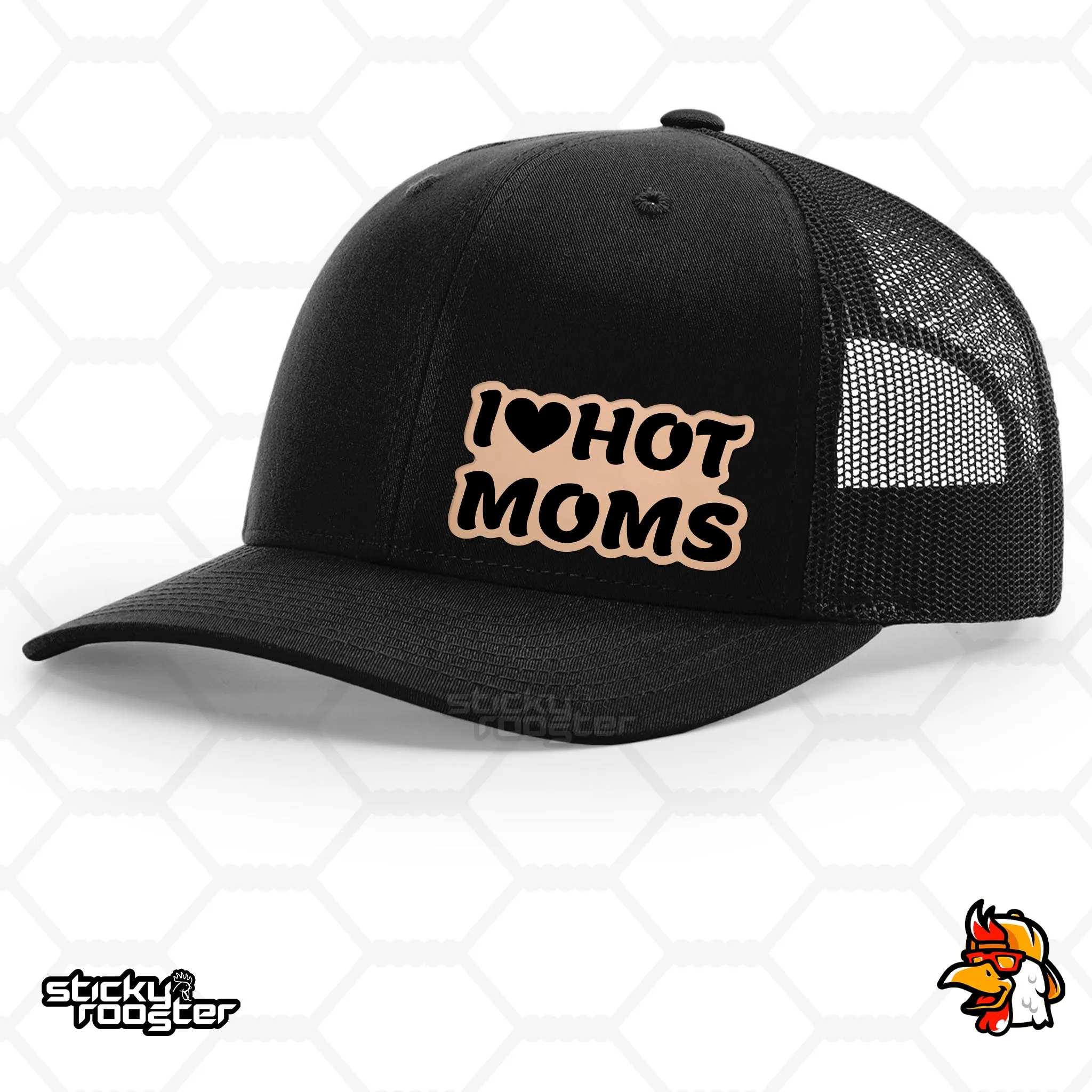 I Love Hot Moms Leather Patch hat