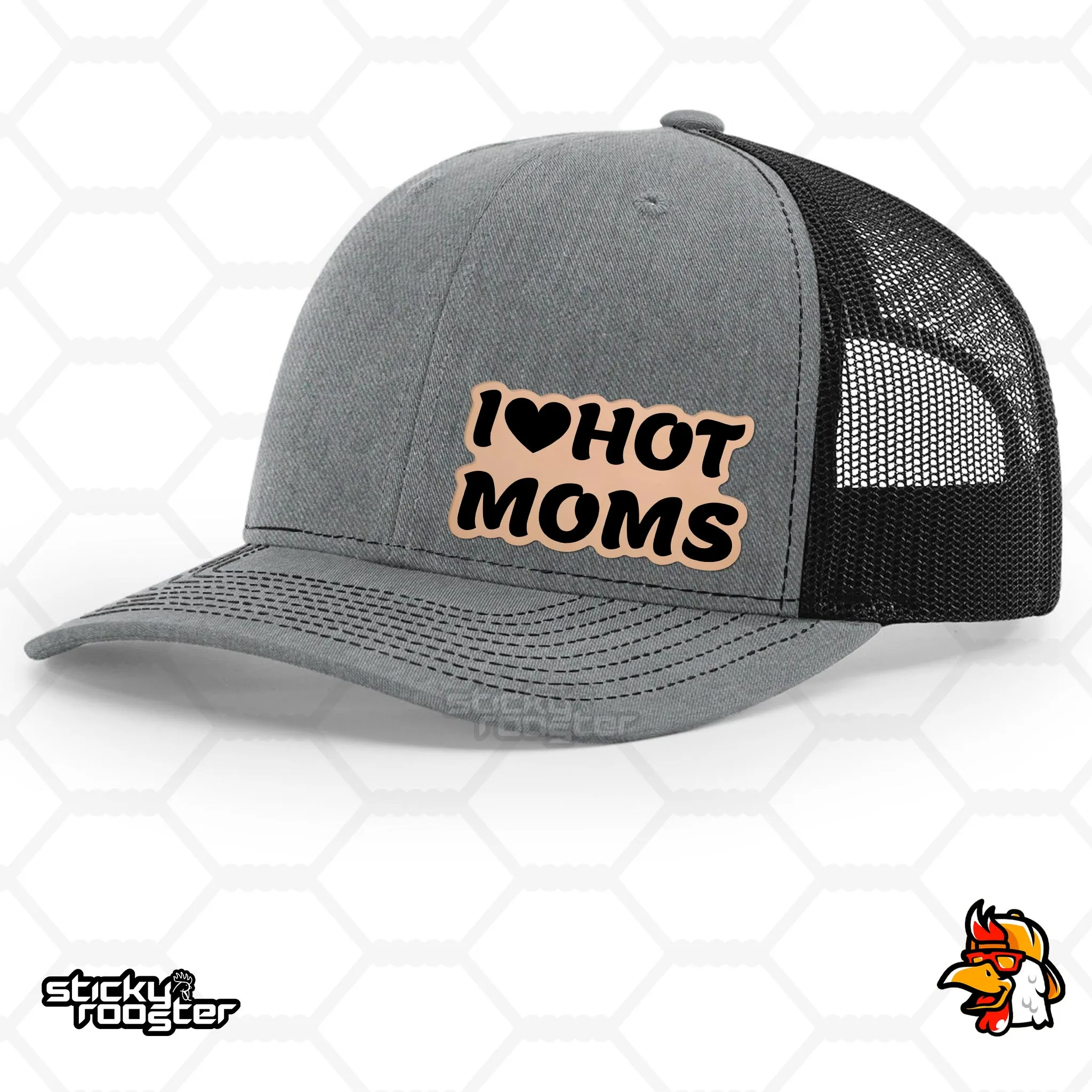 I Love Hot Moms Leather Patch hat