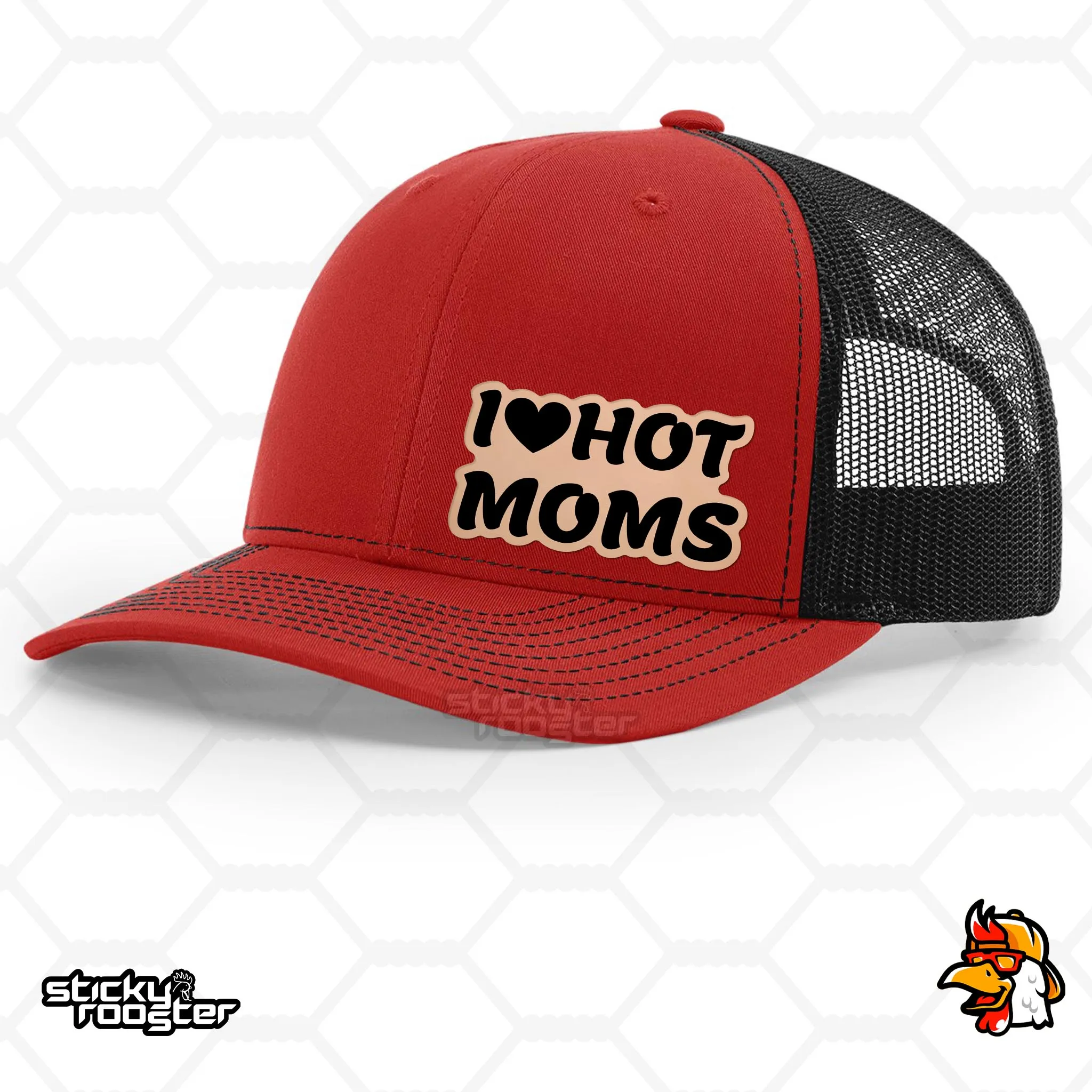 I Love Hot Moms Leather Patch hat