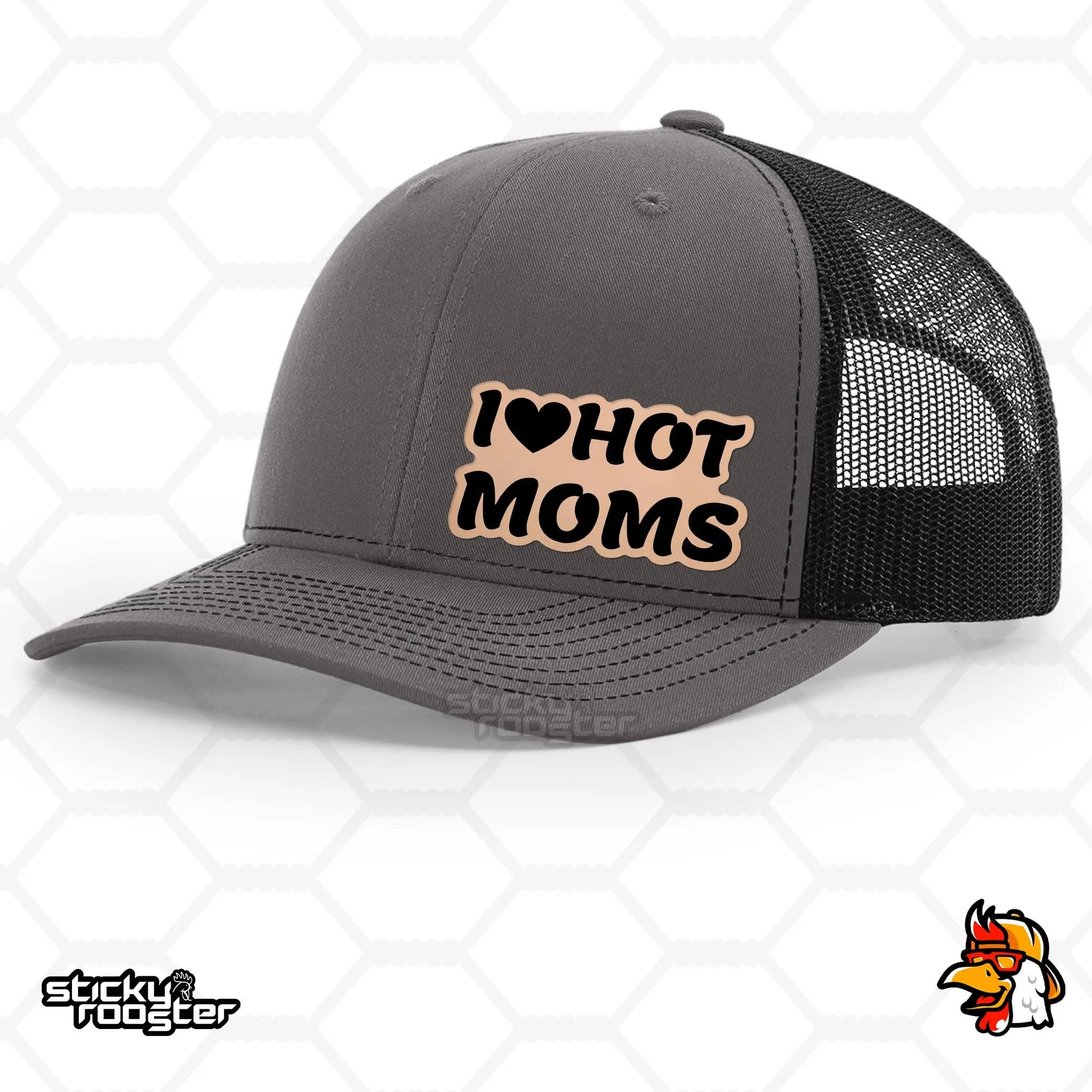 I Love Hot Moms Leather Patch hat