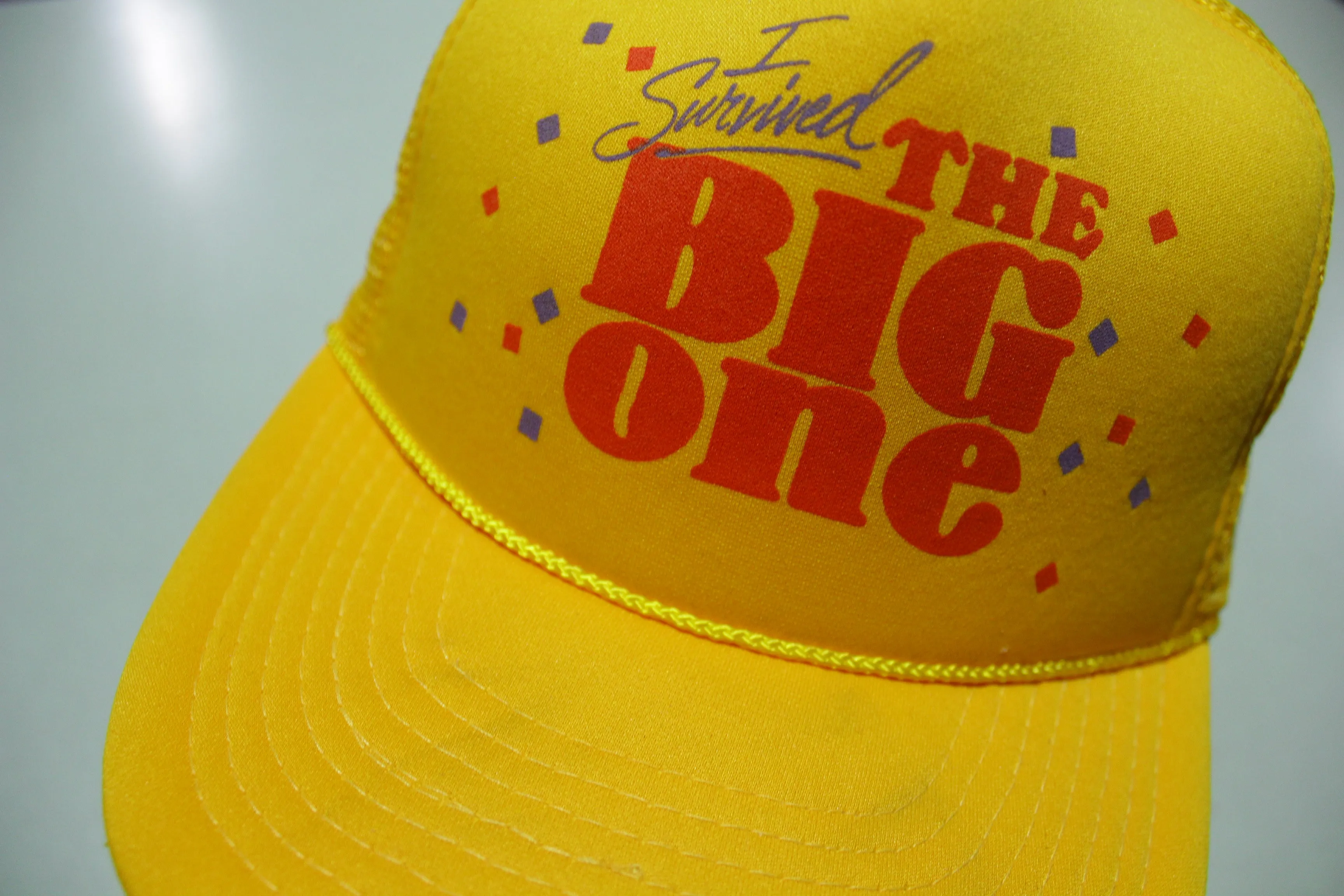 I Survived The Big One Vintage 80's Trucker Snapback Adjustable Hat Earthquake Hurricane