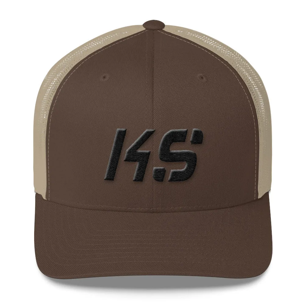 Kansas - Mesh Back Trucker Cap - Black Embroidery - KS - Many Hat Color Options Available