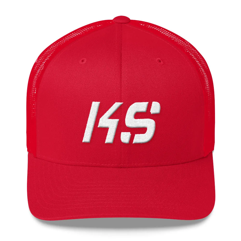 Kansas - Mesh Back Trucker Cap - White Embroidery - KS - Many Hat Color Options Available