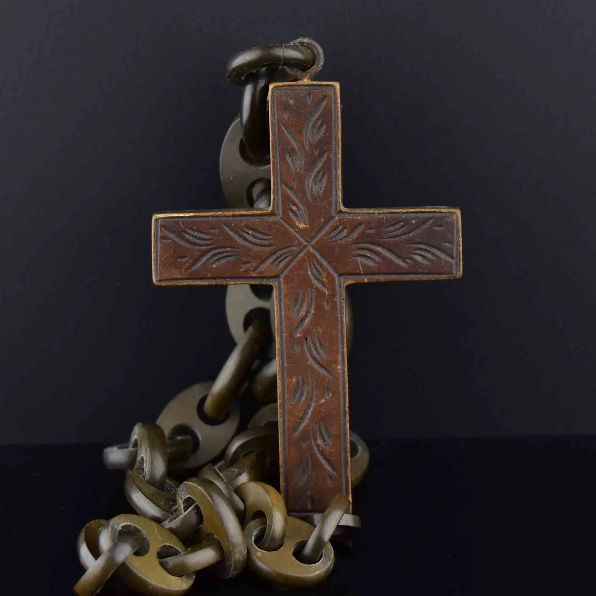 Large Victorian Gutta Percha Cross Pendant Necklace