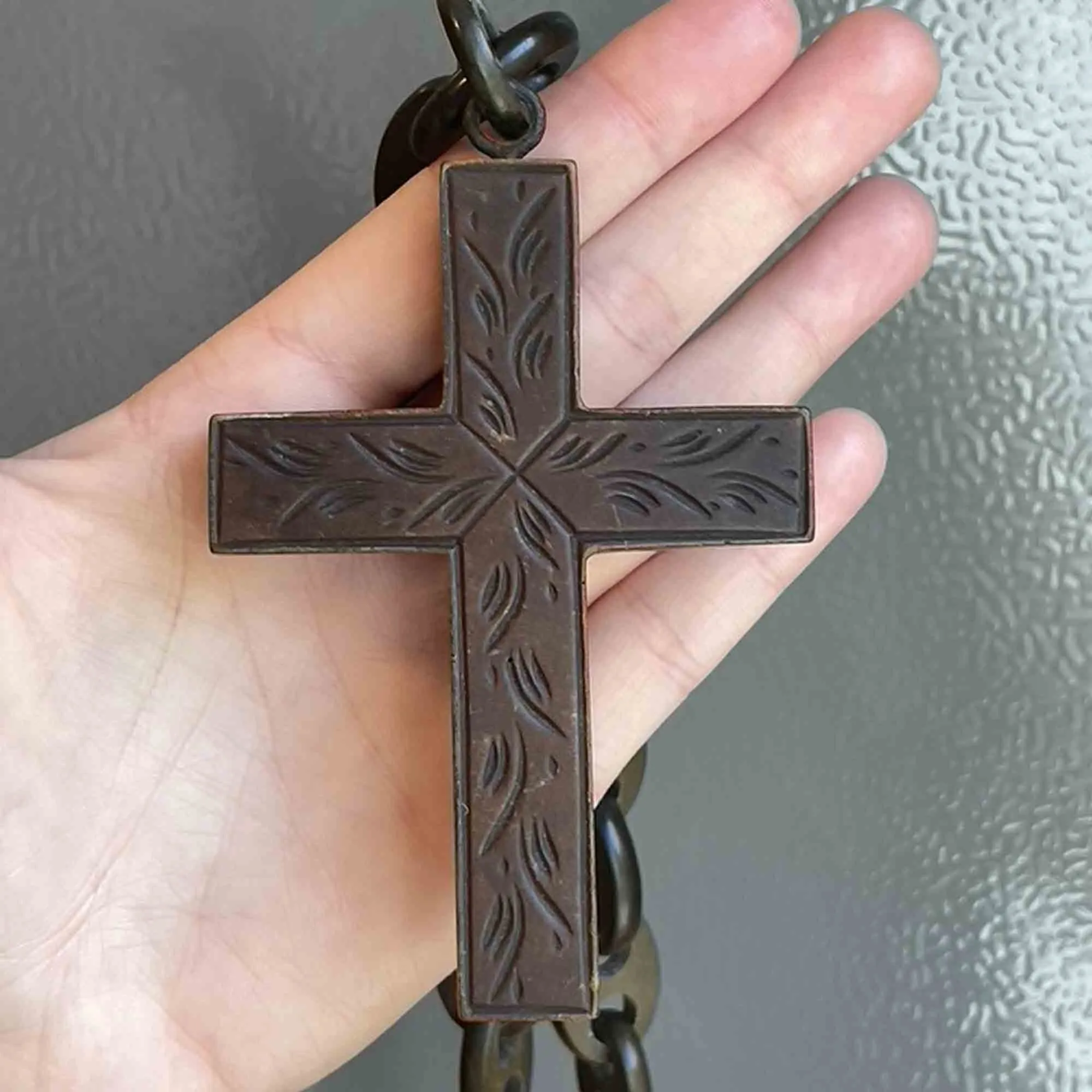 Large Victorian Gutta Percha Cross Pendant Necklace