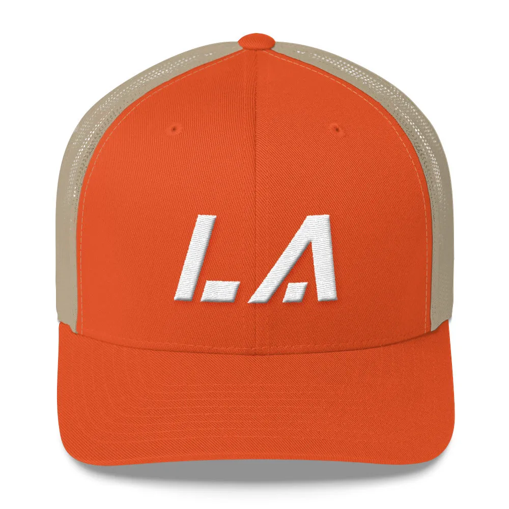 Louisiana - Mesh Back Trucker Cap - White Embroidery - LA - Many Hat Color Options Available