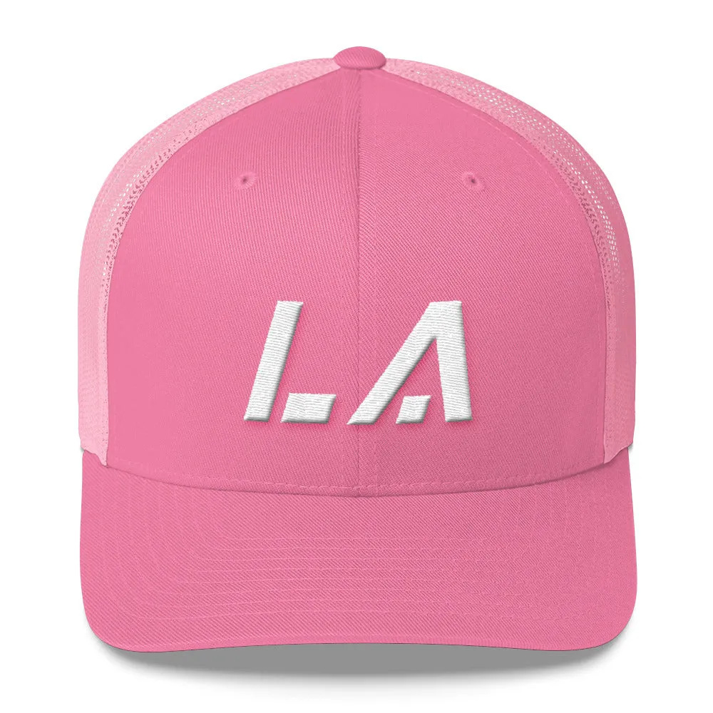 Louisiana - Mesh Back Trucker Cap - White Embroidery - LA - Many Hat Color Options Available