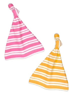 Pink & Yellow Stripe Knotted Prem Baby Hat Set