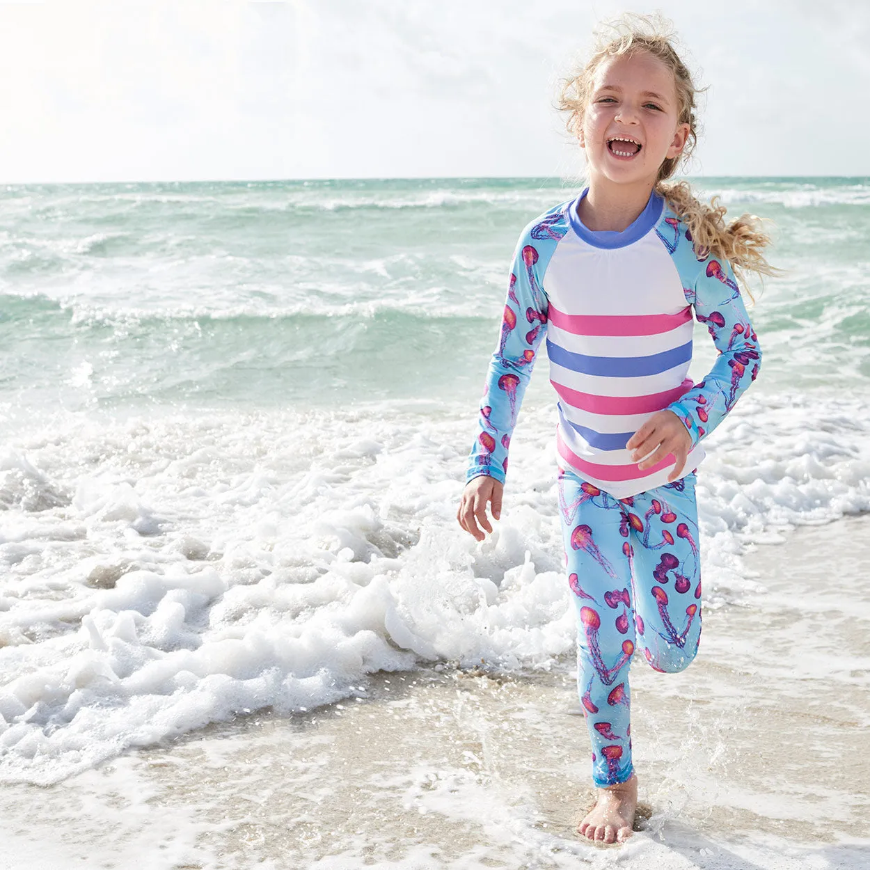 Pink Jellyfish Rash Guard Top UPF 50  for Girls