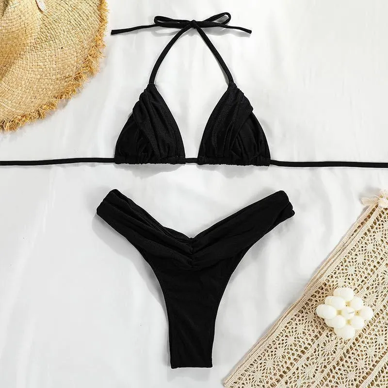 Ruched High Cut Triangle Bikini Set