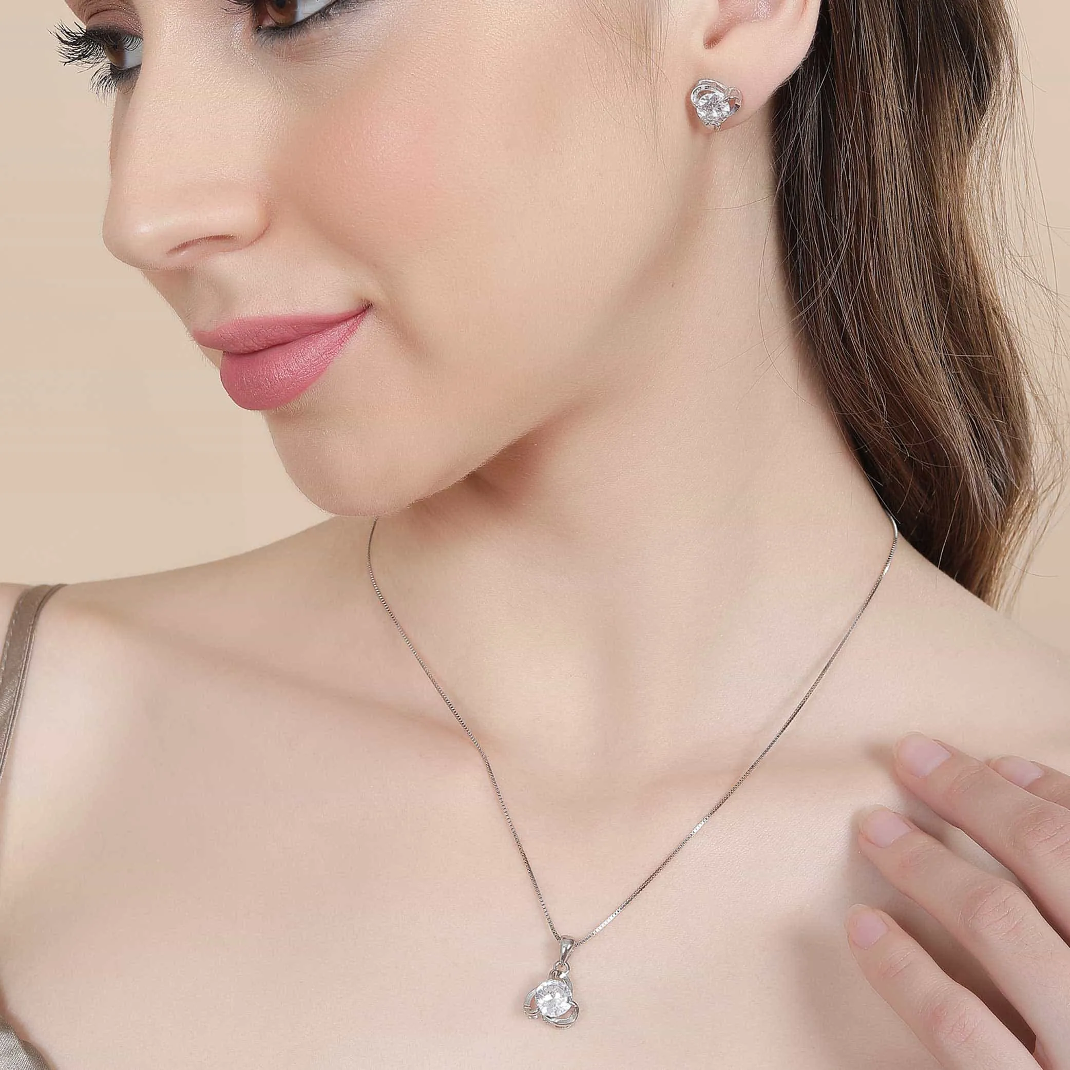 Solitare Silver Pendant Set