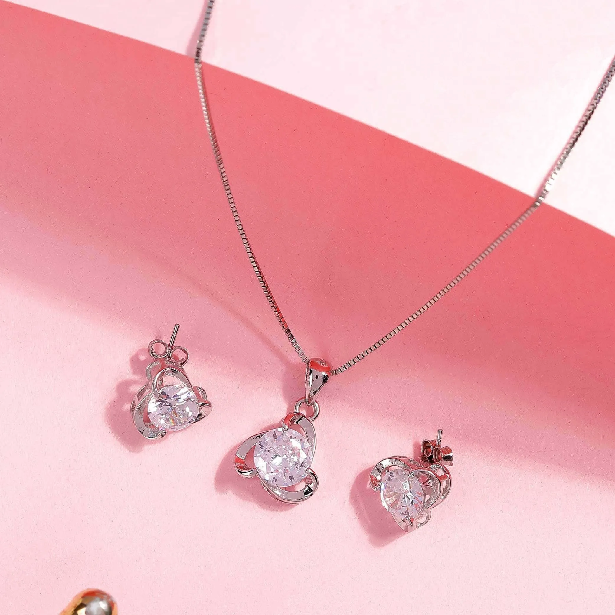 Solitare Silver Pendant Set