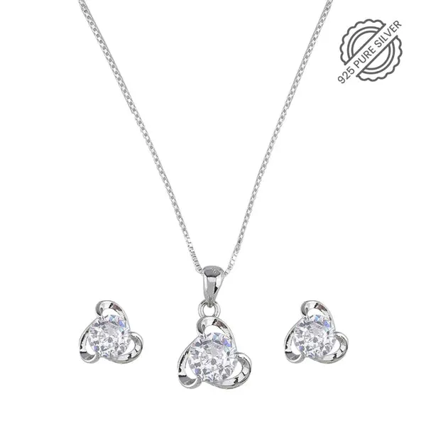 Solitare Silver Pendant Set