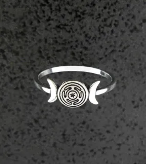 Triple Moon With Hecate's Wheel Symbol Ring