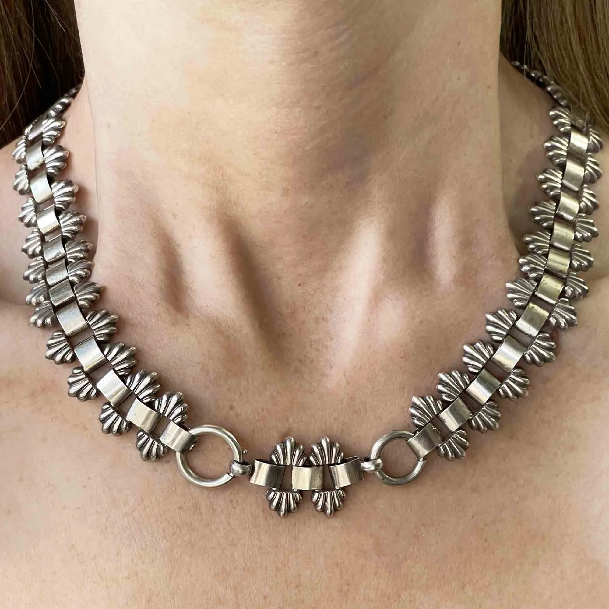 Victorian Silver Fancy Link Book Chain Collar Necklace