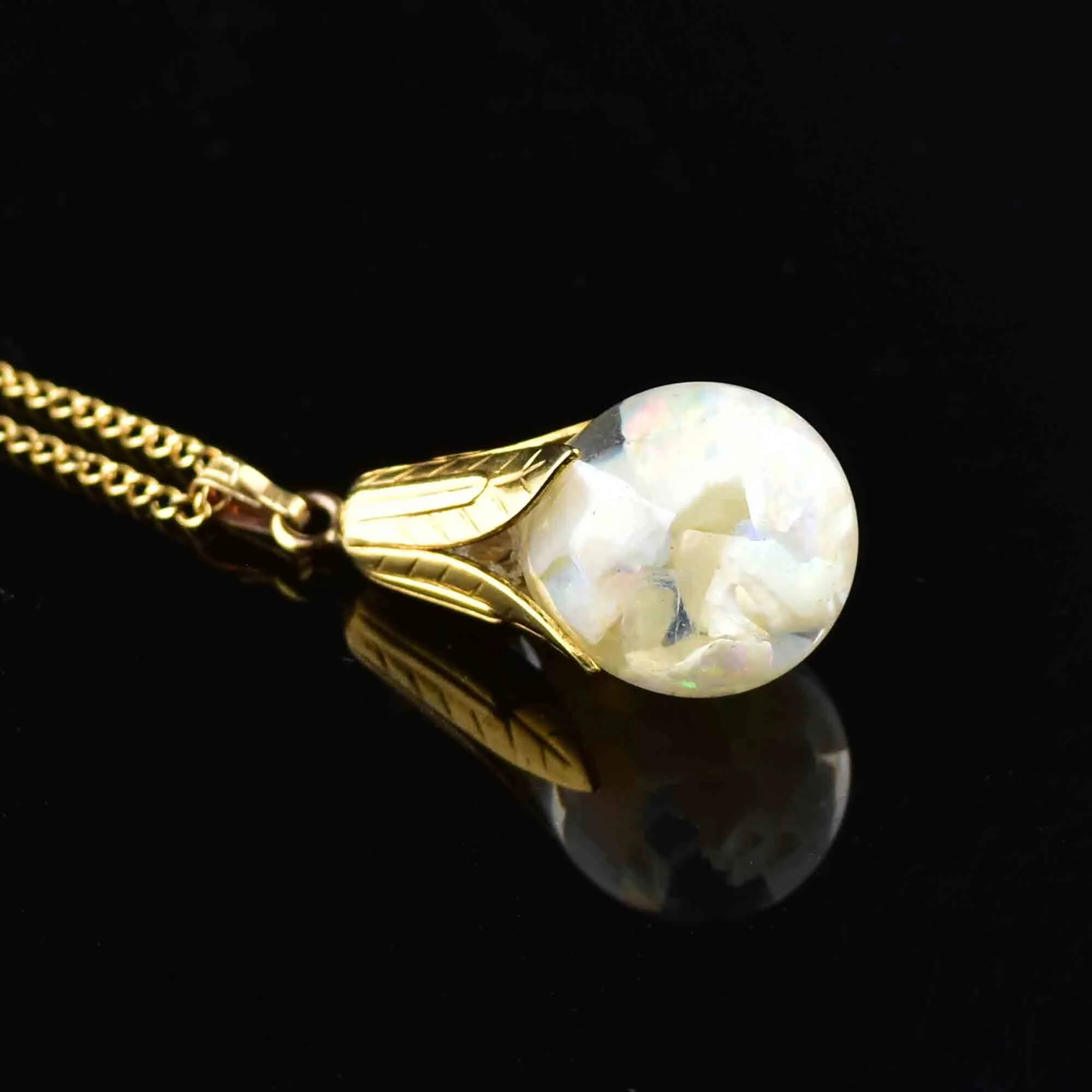 Beautiful Vintage 12K Gold Filled Floating Opal Pendant Necklace