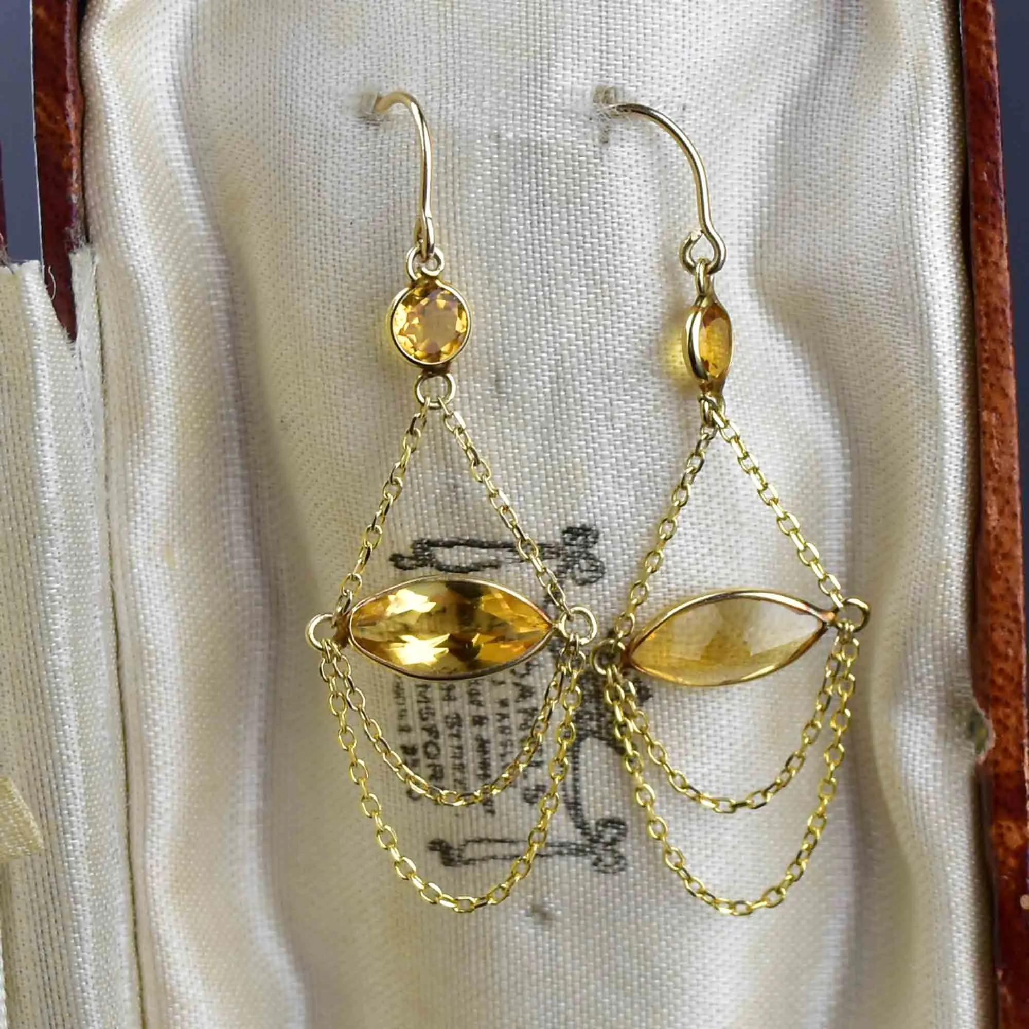 Vintage 14K Gold Citrine Drop Earrings