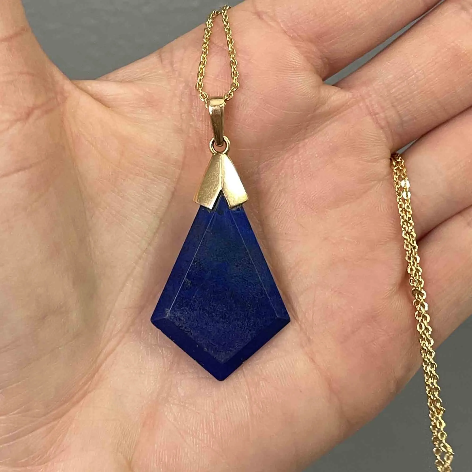 Vintage 14K Gold Lapis Lazuli Pendant Necklace