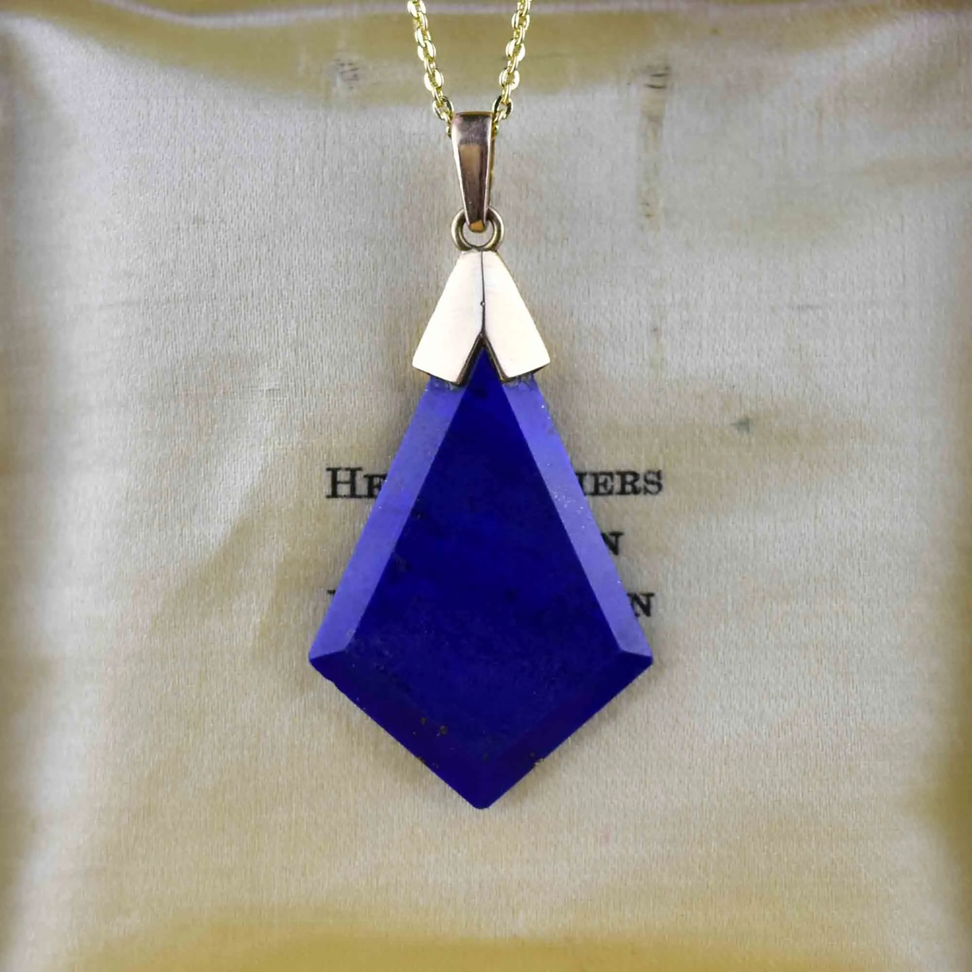 Vintage 14K Gold Lapis Lazuli Pendant Necklace