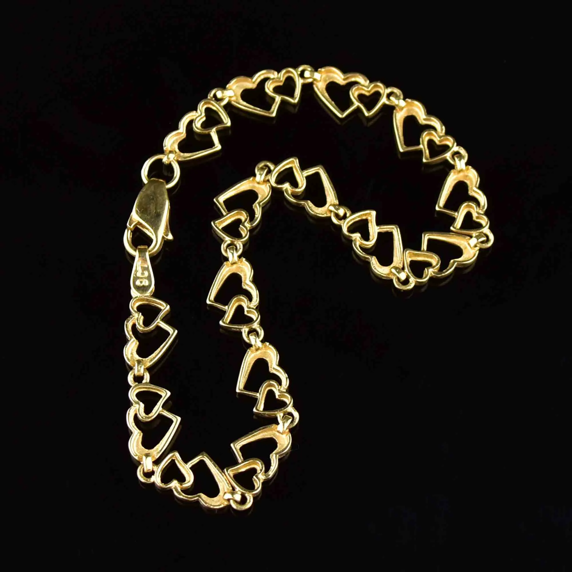 Vintage 9K Gold Double Heart Chain Bracelet