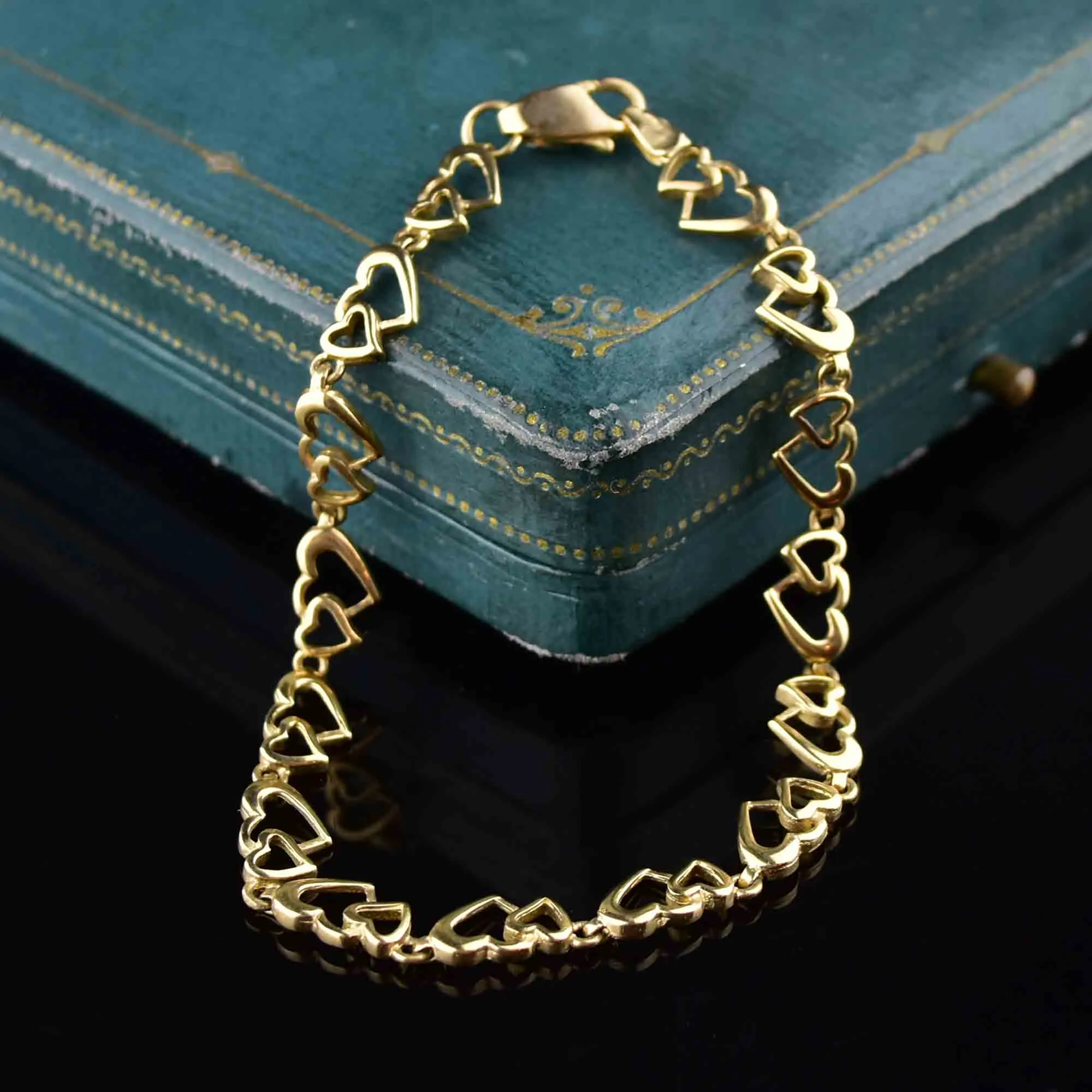 Vintage 9K Gold Double Heart Chain Bracelet