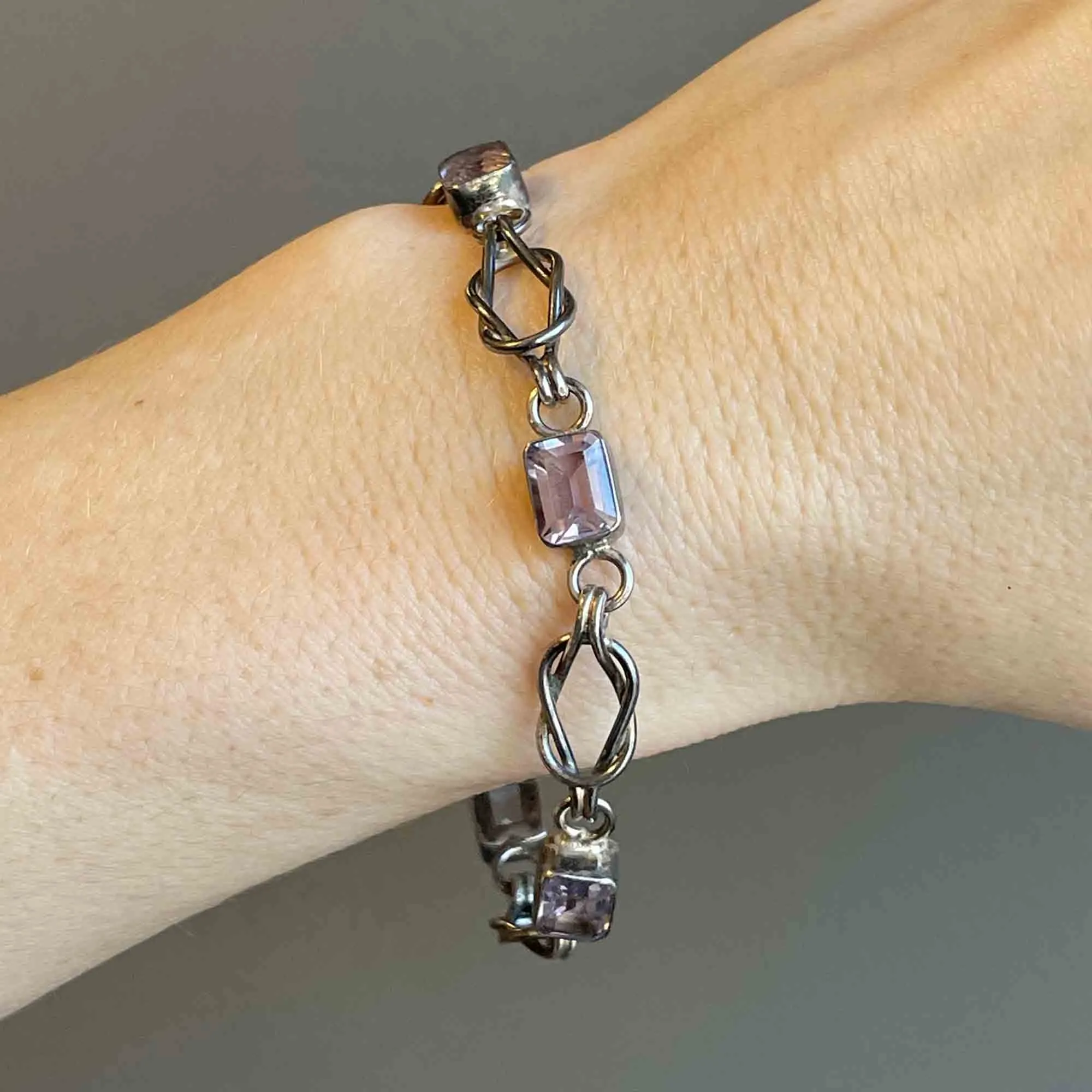 Vintage Amethyst Silver Love Knot Bracelet